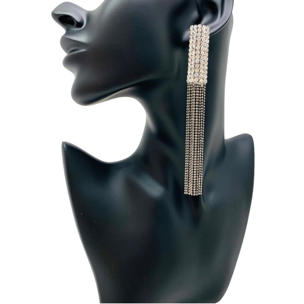 Chain Fringe Tassel Statement Earrings Embellished With Rhinestones For Women